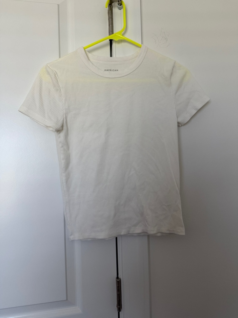 American Eagle White Ribbed Short Sleeve Tee